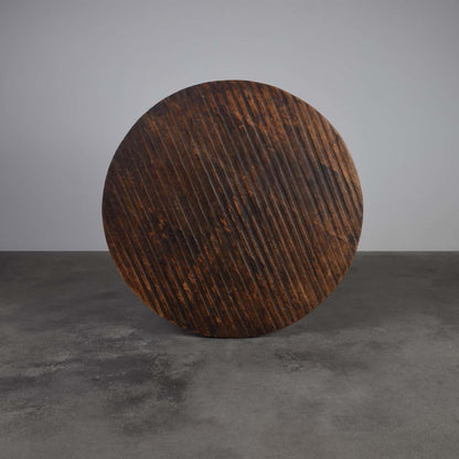 Round Brutalist Tripod Oak Coffee Table 1960s